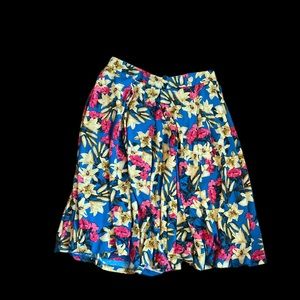 LulaRoe Madison Hawaiian Blue Pink Floral Pleated Skirt